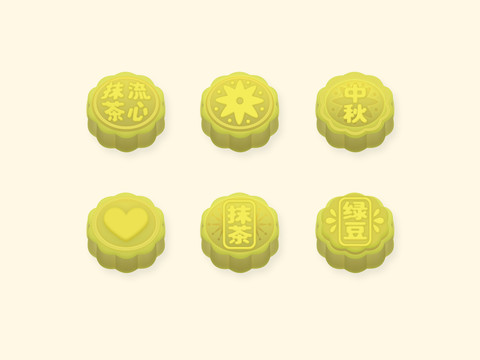 矢量分層可愛抹茶月餅插畫