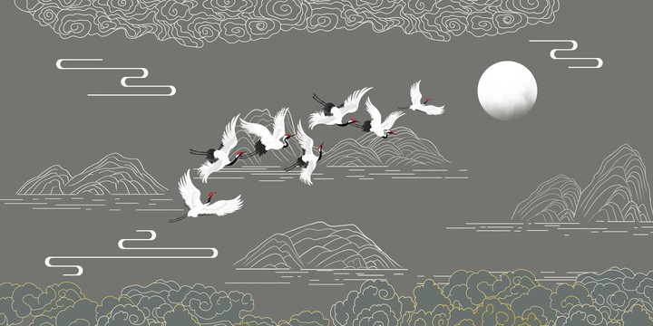 新中式線描山水畫