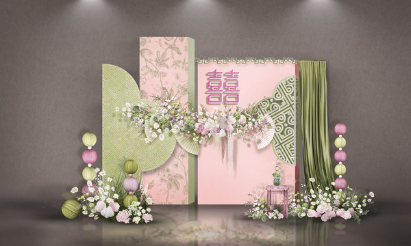 粉綠新中式復(fù)古風(fēng)婚禮效果圖