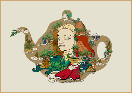 茶插畫佛教文化禪茶一味