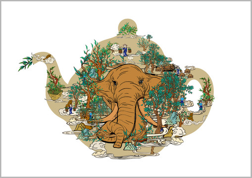 禪茶一味茶包裝裝飾插畫