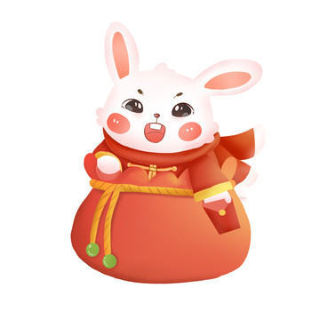 红色福袋可爱春节兔子元素