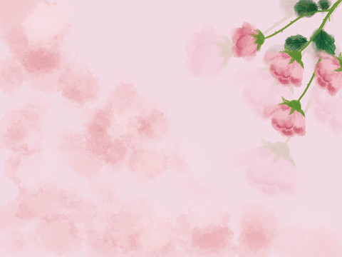 手绘粉色玫瑰水彩背景