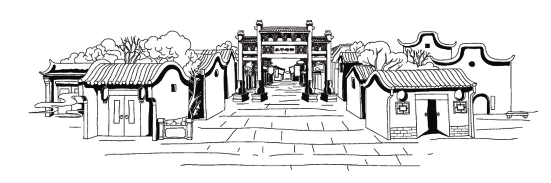 古街插畫線稿