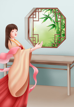 古代美女室內插畫