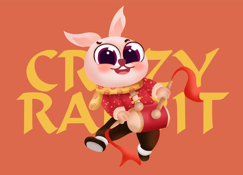敲鼓兔子插畫