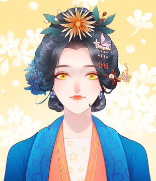 女生高貴端莊古風(fēng)頭像古裝插畫