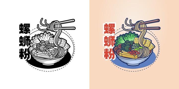 螺蛳粉小吃矢量美食插画海报