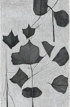枫叶抽象黑白肌理装饰画
