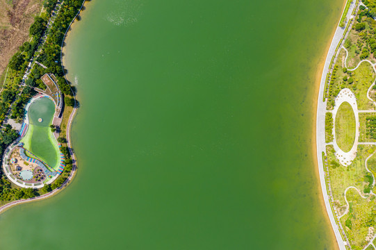 航拍河南郑州象湖生态湿地公园