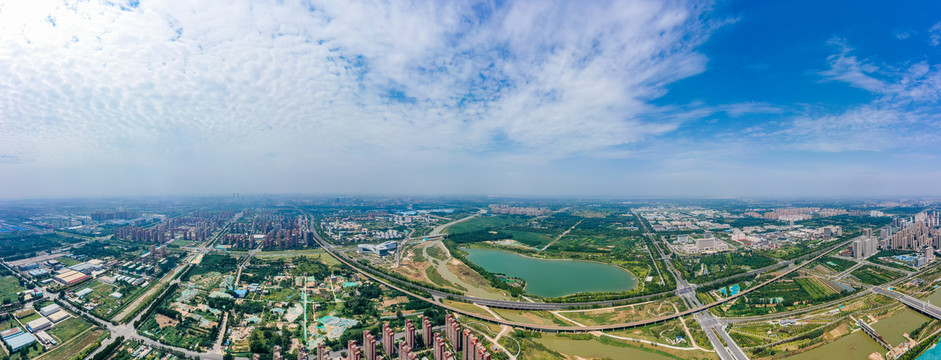 航拍郑州象湖生态湿地公园全景