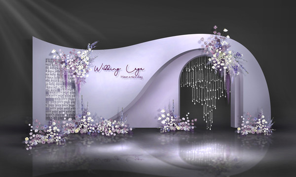 灰紫色白小众婚礼效果图