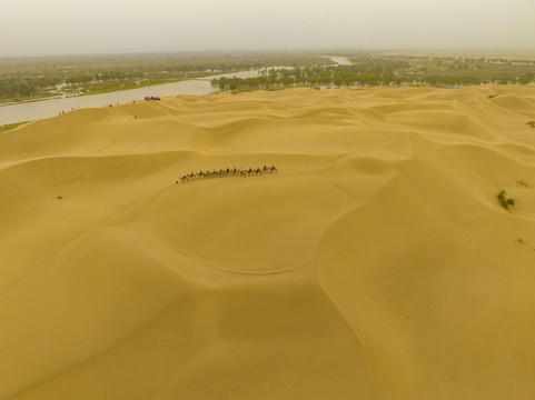 航拍新疆罗布人村寨风景区