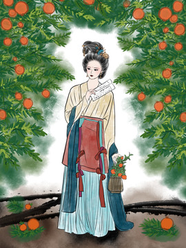 水墨漢服美女插畫