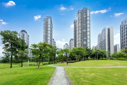 现代城市建筑与公园绿地