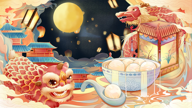 元宵節(jié)國潮插畫中國傳統(tǒng)節(jié)日