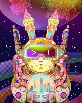 賽博朋克星際兔子宇航員城市