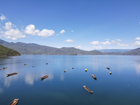 中国云南泸沽湖风光航拍