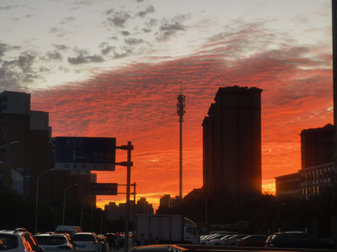 小区夕阳