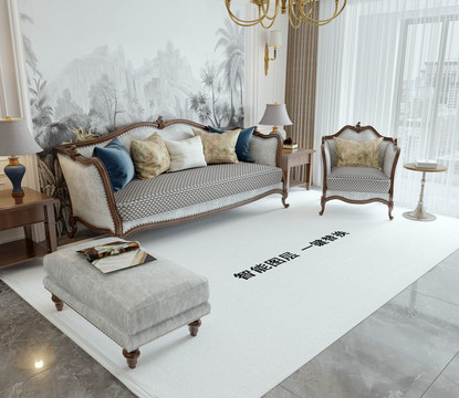 高清欧式客厅地毯场景样机