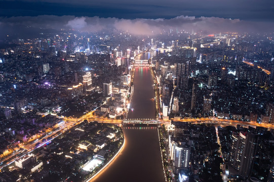 广州越秀海珠城市天际线夜景