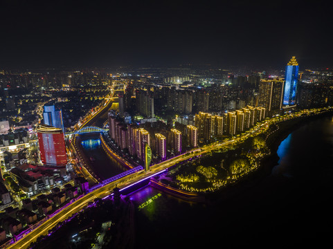 航拍安徽省芜湖市夜景