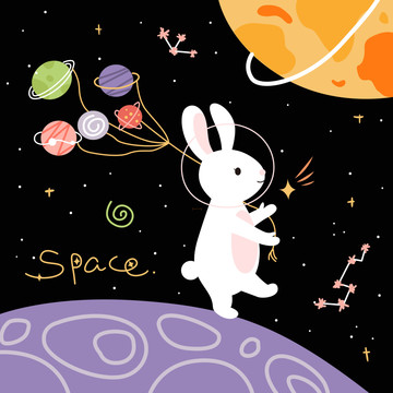 卡通兔子太空漫游