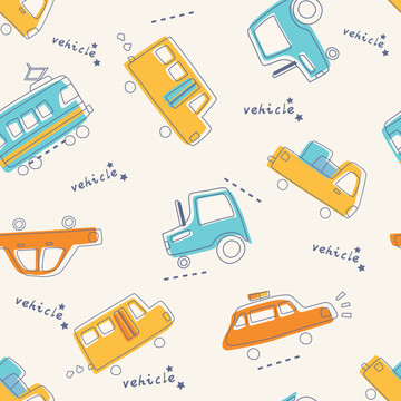 可愛卡通汽車四方連續(xù)圖案