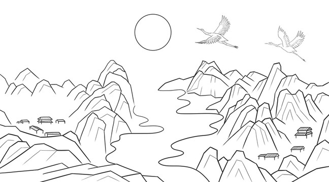 千里江山長(zhǎng)圖線稿