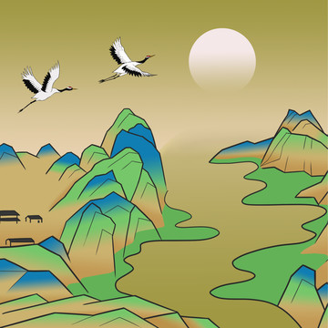 千里江山長圖裝飾畫