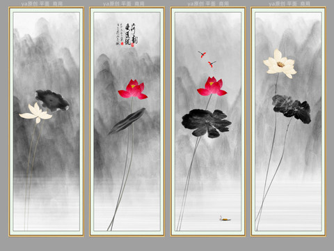 荷花條屏