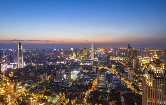 天津城市建筑夜景航拍风光