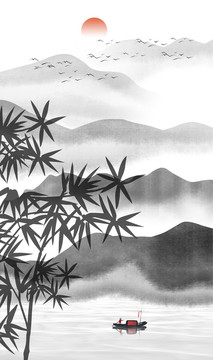 水墨竹子山水