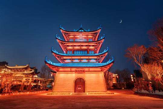 台州椒江葭沚老街文昌阁夜景