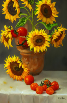 向日葵番茄油画装饰画