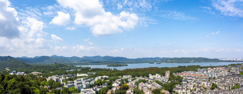 杭州西湖全景三岛航拍