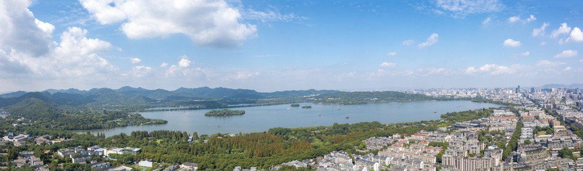 杭州西湖全景三岛航拍