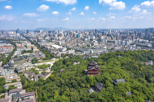 杭州西湖雷峰塔城隍阁航拍全景