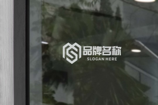 玻璃贴字logo样机