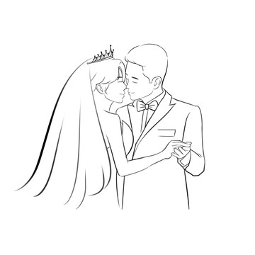 手繪婚紗請柬頭像黑白線稿