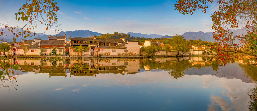 宏村南湖夕照全景图