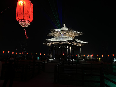 夜景古建筑灯笼