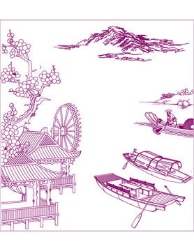 水鄉(xiāng)漁船圖