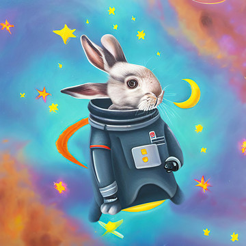 漂浮在太空的兔子