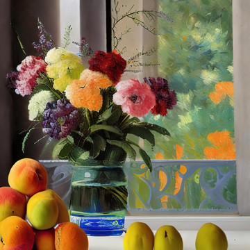 水果花瓶油画