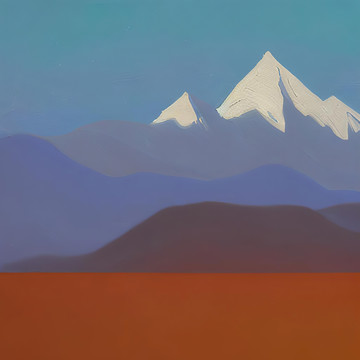 雪山油画