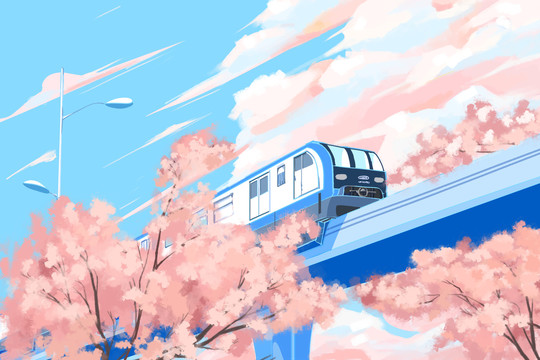 春天的列車插畫