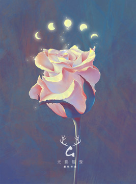 月亮與玫瑰插畫(huà)