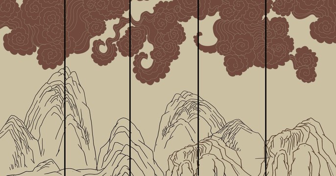 線條山水祥云背景墻
