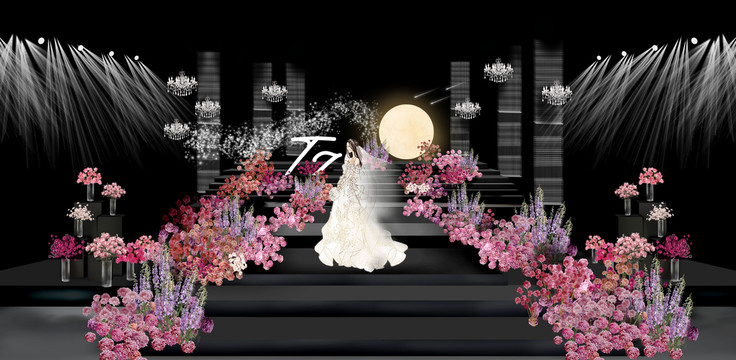 玫紅色秀場(chǎng)風(fēng)婚禮效果圖